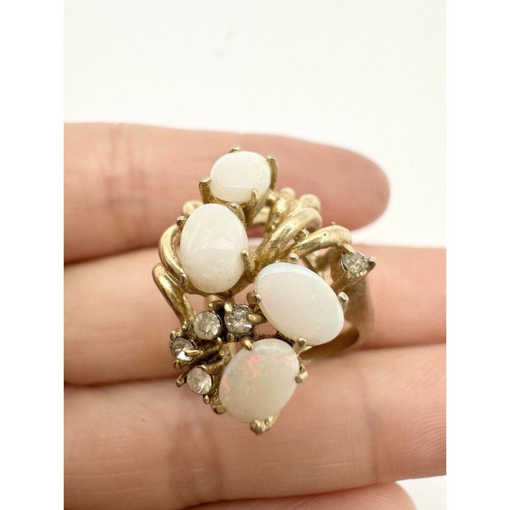 Vintage Gold Plated Genuine Opal Cluster Ring Size 7